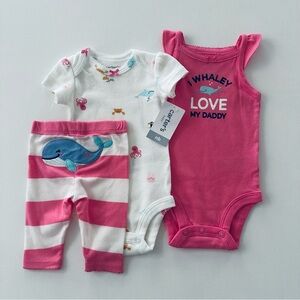 Carter’s Newborn Baby Girl Whale Pink Bodysuit Pants Set Outfit NWT